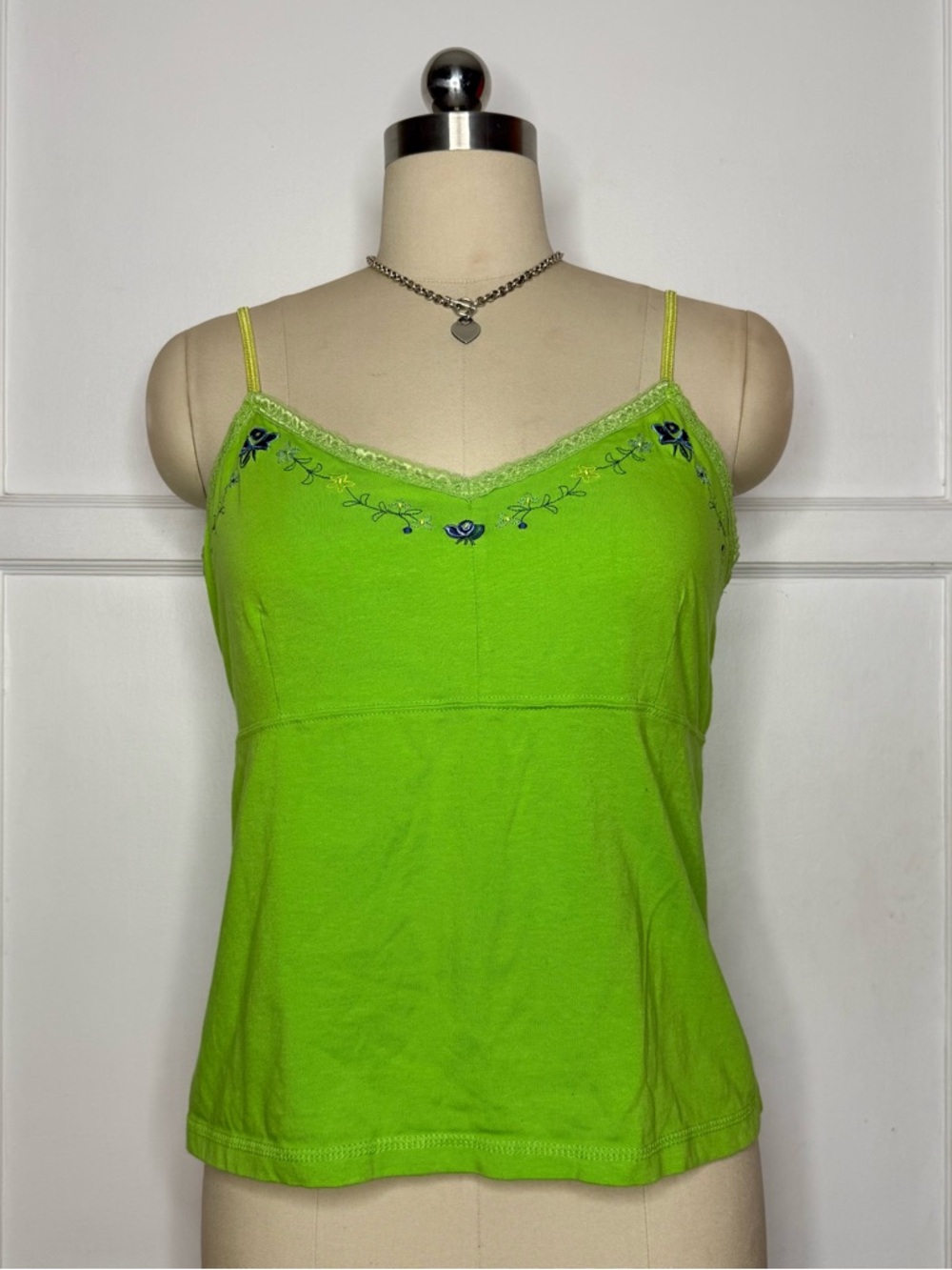 Lime green floral embroidered cami
